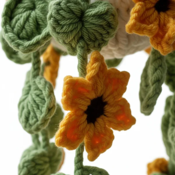 Crochet Bee Sunflower Hanging Planter - Kawaii Amigurumi Plant Hanger