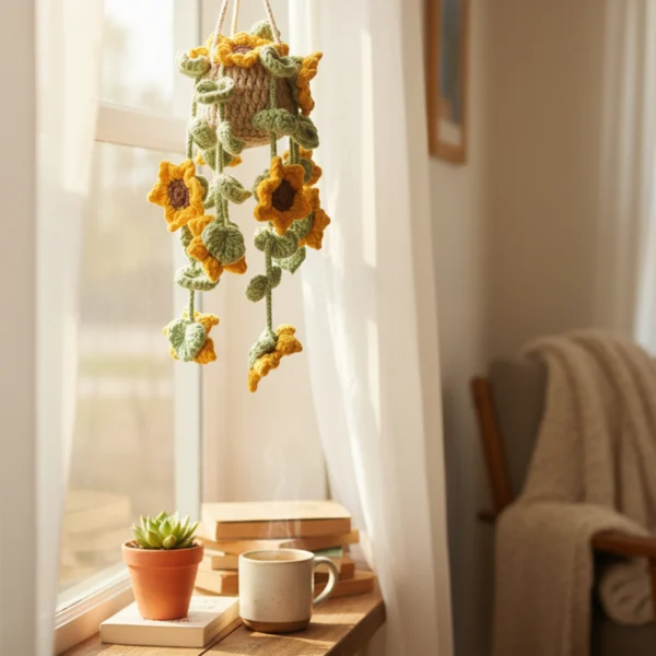 Crochet Hanging Sunflower Accessory Handmade
