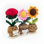 Emotional Support Gift Set 3pcs Sunflower/Rose/Daisy- Handmade Crochet Flowers