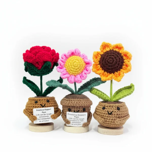 Emotional Support Gift Set 3pcs Sunflower/Rose/Daisy- Handmade Crochet Flowers
