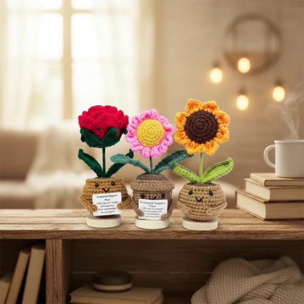 Emotional Support Gift Set 3pcs Sunflower/Rose/Daisy- Handmade Crochet Flowers