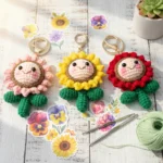 Exquisite Handmade Crochet Sunflower Keychain Set 3pcs