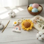 Handcrafted Floral & Rainbow Keychain Set