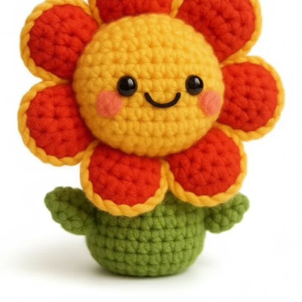 Handmade Crochet Flower Plush - Baby-Safe Amigurumi Doll