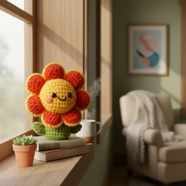 Handmade Crochet Flower Plush - Baby-Safe Amigurumi Doll