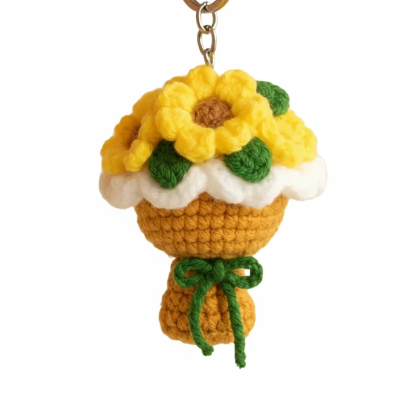Handmade Crochet Mini Sunflower Bouquet Keychain