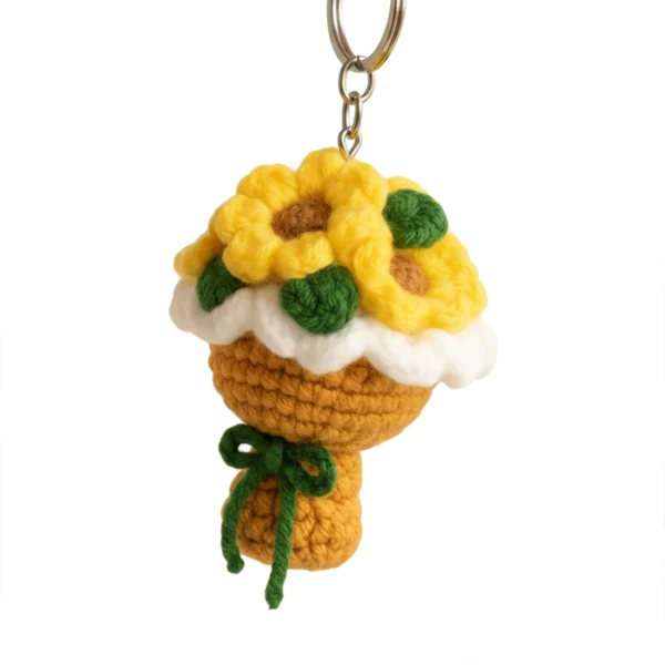 Handmade Crochet Mini Sunflower Bouquet Keychain