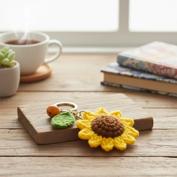 Handmade Crochet Mini Sunflower Keychain - Pocket Sunshine