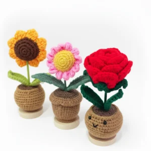Handmade Crochet Smile Plants Set 3pcs SunflowerRoseDaisy2