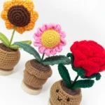 Handmade Crochet Smile Plants Set 3pcs Sunflower/Rose/Daisy