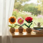 Handmade Crochet Smile Plants Set 3pcs Sunflower/Rose/Daisy