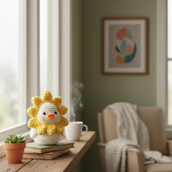 Handmade Crochet Sunflower Duck Plushie