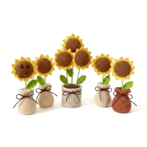 Handmade Crochet Sunflower Potted Plant Set 5 pcs - The Everlasting Sunshine