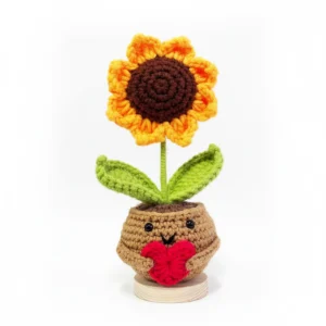Handmade Crochet Sunflower with Heart Center