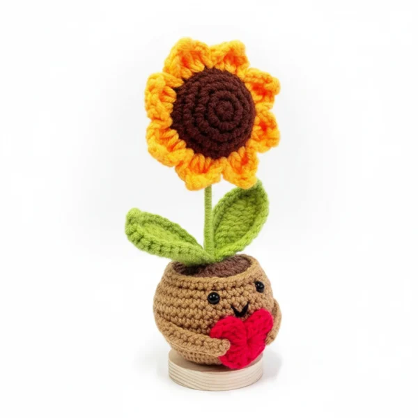 Handmade Crochet Sunflower with Heart Center