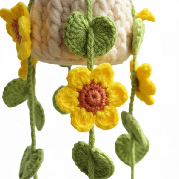 Handmade Sunflower Crochet Hanging Planter - Safety Meets Style